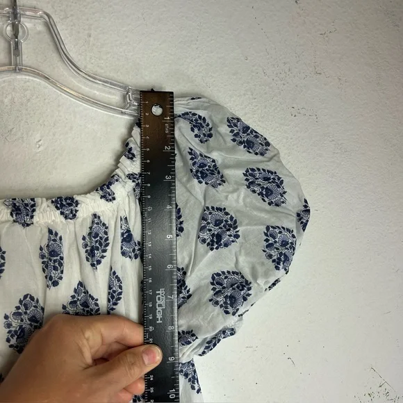 Crew Cuts J.Crew girls Dress Girls 10 indigo blue white puff sleeves batik print - Picture 7 of 13